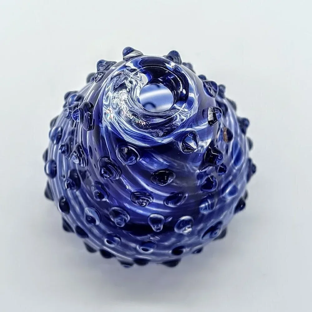 Artisan Signed Cobalt Blue Swirl Hobnail Glass Bud Vase